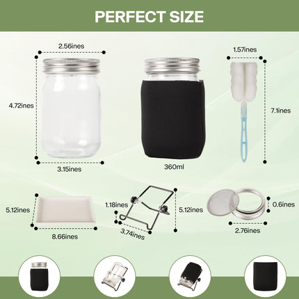 Dīgšanas pudeļu komplekts (2 gab.) sēklām, trauks mājas audzēšanai ar dīgšanas burku un nerūsējošā tērauda sietu - komplektā. drenāžas statīvs brokoļu asniem, lucernai, mikrozaļumiem | Ideāli piemērots diedzētu burku dīgšanai