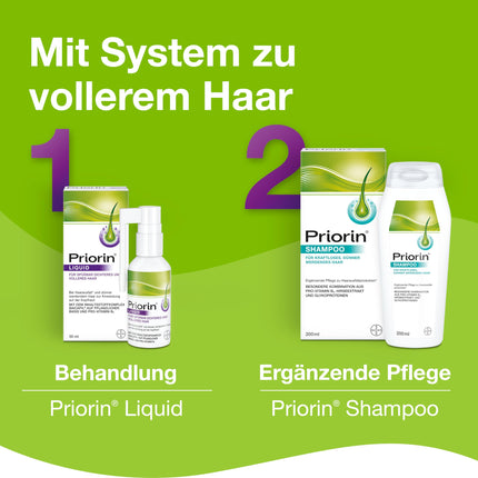 Priorin šķidrums - pret matu izkrišanu un matu retināšanu - augu izcelsmes - ar provitamīnu B5 un Baicapil - kuplāki mati jau pēc 12 nedēļām - 1 x 50 ml