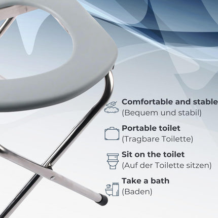AIRM Health saliekamais tualetes krēsls – komfortabls tualetes sēdeklis ar spaini un vāku – tualetes palīglīdzeklis senioriem, grūtniecēm, māsām un rehabilitācijas personālam – saliekama aprūpes tualete mājām