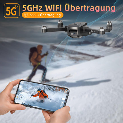 Drons ar 4K kameru, 5G WiFi pārraidi, maksimālo lidojuma ātrumu 40 km/h, 4. līmeņa vēja pretestību, bezkontaktu motoru, drons pieaugušajiem, salokāms kvadrokopters