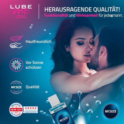 MY.SIZE Lube Me Premium lubrikants, sildošs un kņudinošs, 100 ml I Sildošs, kņudinošs un bez smaržas lubrikants I Ūdens bāzes lubrikanti I Lubrikants-gels rotaļlietām un lateksa prezervatīviem I Ūdens bāzes lubrikants