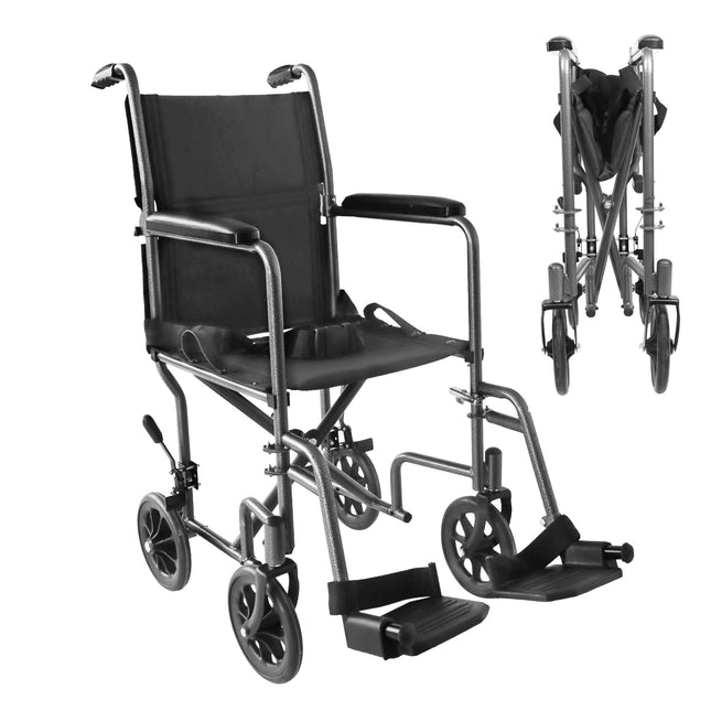 PEPE Mobility - saliekams ratiņkrēsls, viegls, šaurs (sēdeklis 38 cm), tērauda transportēšanas ratiņkrēsls, paredzēts iekštelpām vecāka gadagājuma cilvēkiem, ar kāju balstu