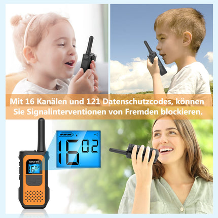 AWANFI uzlādējama rācija ar litija jonu akumulatoru, rācija bērniem un pieaugušajiem, liela darbības rādiusa radio, 16 kanālu rācija, VOX un C tipa uzlādes kabelis riteņbraukšanai, kempingam, pārgājieniem