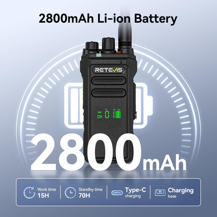 Retevis NR30D tāla darbības rādiusa rācijas, DMR divvirzienu rācijas, nākamās paaudzes trokšņu slāpēšana, IP67, 2800 mAh, saderīgas ar Moto AES256 viesnīcām (melnas, 3 iepakojumā)