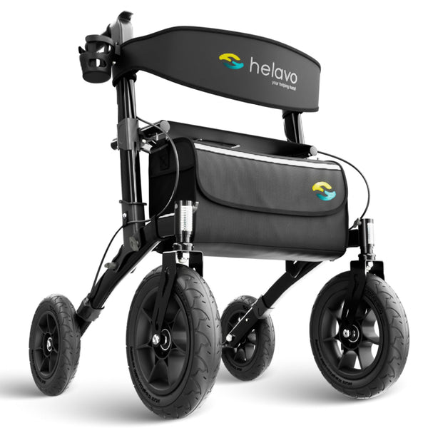 Helavo rollators ar pneimatiskajām riepām lietošanai ārpus telpām - salokāms un viegls rollators ar sēdekli, alumīnija āra staigulītis - viegls, salokāms rollators lietošanai ārpus telpām