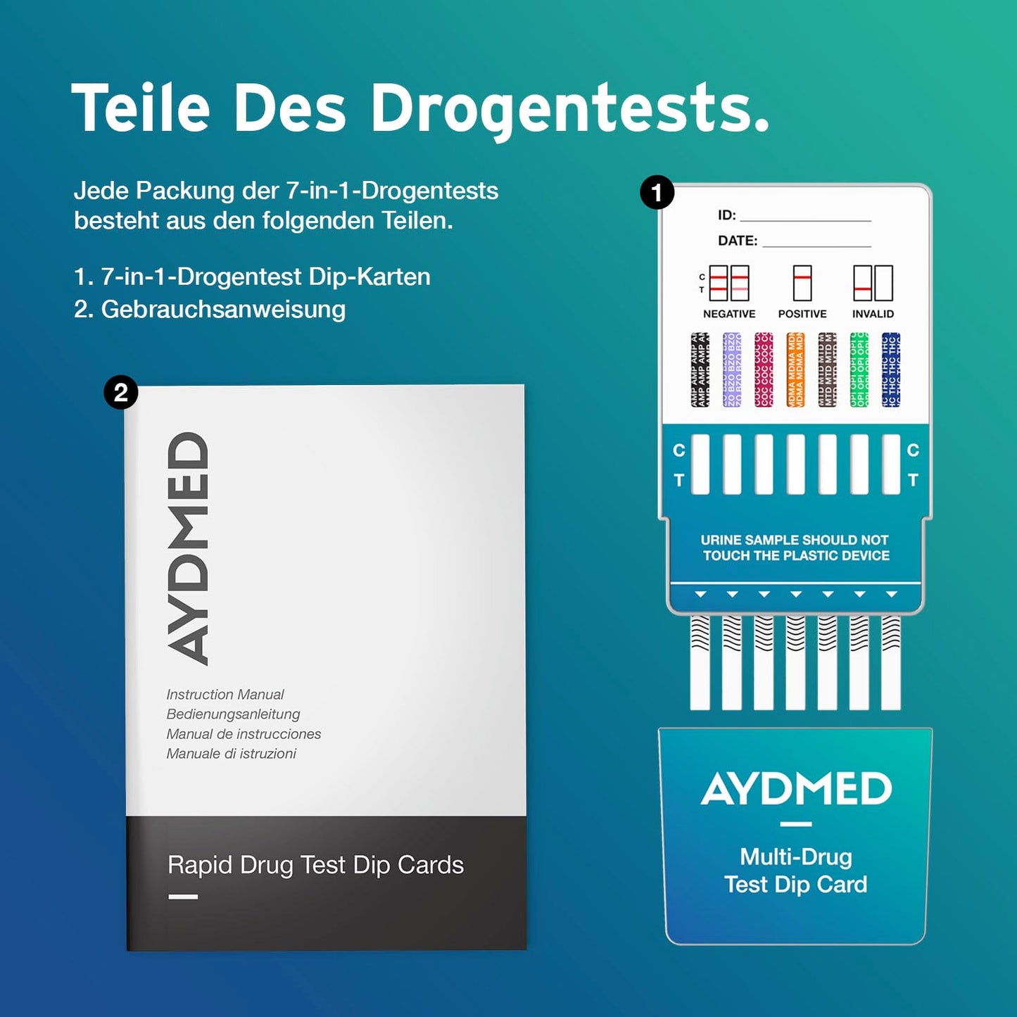 5 x AYDMED 7-in-1 narkotiku testa eksprestests | Narkotiku tests pašpārbaudes urīna skrīningam | Narkotiku testi kokaīna, opiātu, metadona, amfetamīnu, kaņepju, ekstazī un benzodiazepīnu noteikšanai