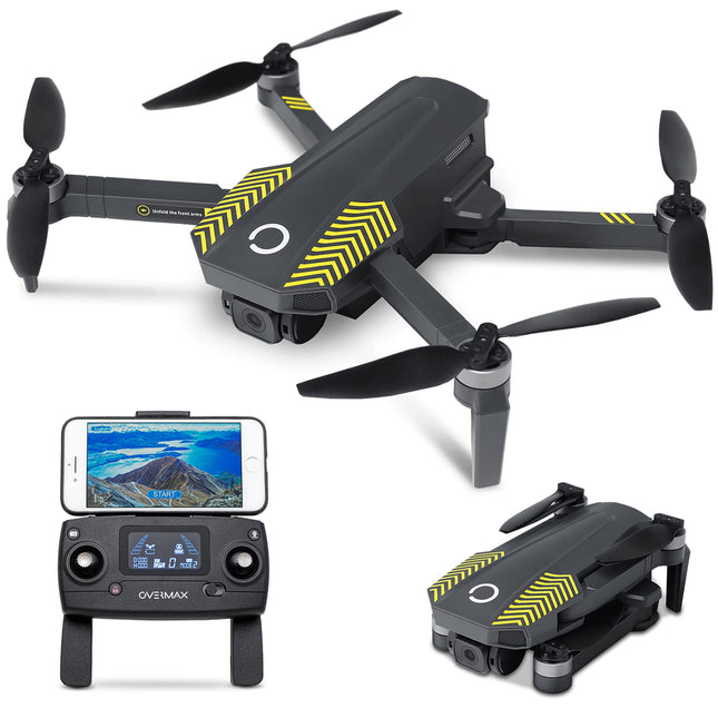 OVERMAX X-Bee 9.5 FOLD RC tālvadības drons ar 4K kameru, FPV WiFi Live, C0 klase, GPS, darbības rādiuss 600 m, akumulators 1820 mAh, lidojuma laiks līdz 22 minūtēm, ātrums līdz 40 km/h, LED diodes