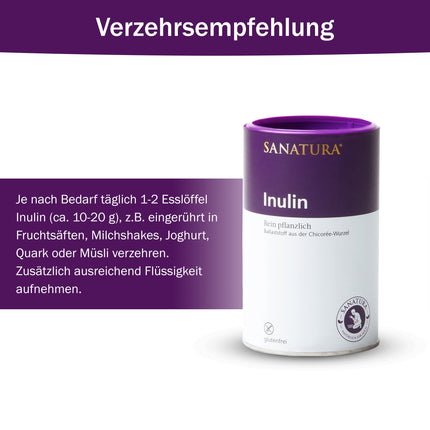 Sanatura Inulin – 250 g inulīna pulveris – vegāns un bez glutēna – aktīvās šķiedrvielas no cigoriņu saknes