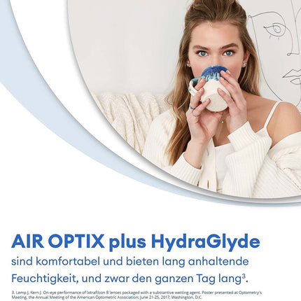 Air Optix plus HydraGlyde mēneša mīkstās lēcas | 6 gabali | BC 8,6 mm | DIAMETRS 14,2 mm | -02,25 dioptrijas