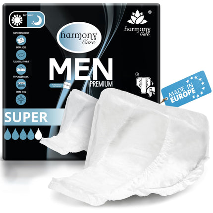 Harmony Care® Men SUPER absorbējošie urīna nesaturēšanas ieliktņi vīriešiem ar vieglu vai vidēji smagu urīnpūšļa vājumu - diskrēti ieliktņi vīriešiem ar urīna nesaturēšanu - 20 gabali