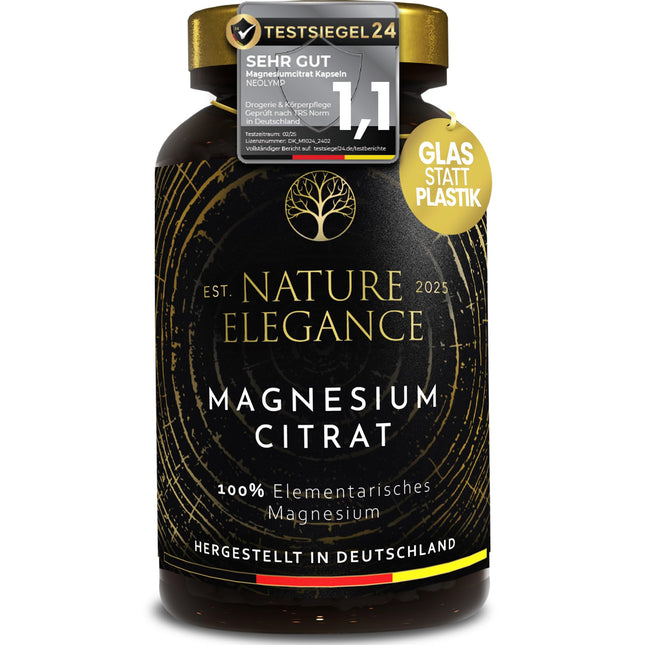NEOLYMP magnija citrāta kapsulas ar augstu devu - 360 mg elementārā magnija vienā devā - ražots Vācijā - vegāns, laboratorijā pārbaudīts un ilgtspējīgs brūnais stikls (magnija citrāts 180 kapsulas)