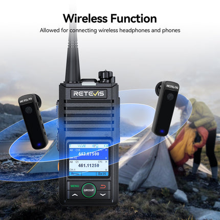 Retevis RB658 rācijas lietotne, Bluetooth divvirzienu radio 1800 mAh, AI trokšņu slāpēšana, 1,77 collu ekrāns, rācijas ar bezvadu austiņām, autoparkiem, transportlīdzekļu vadīšanai (2 iepakojumā, melnas)
