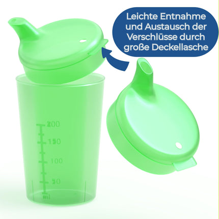 Horn Medical 5 pieaugušo dzeršanas palīglīdzekļu iepakojums, 250 ml dzeršanas krūzītes, PLUS 5 vāciņi šķidrumiem un 5 vāciņi putrai/sēnēm - krāsas izvēle (krāsaini)