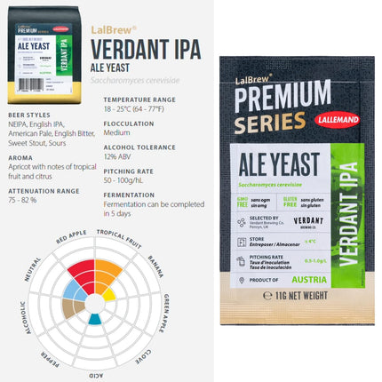 LalBrew Verdant IPA alus raugs - mājas alus darīšanai - 2 x 11 g paciņas - Saccharomyces cerevisiae - Pārdod CAPYBARA Distributors Inc.