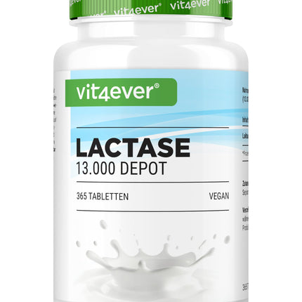 Lactase 13,000 Depot - 365 tabletes ar depo efektu (Sepismart® Slow Release) - Augsta deva ar 13 000 FCC vienībām - Laktozes un piena nepanesības gadījumā - Bez nevēlamām piedevām
