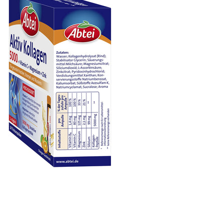 Abtei Active Collagen 5000 - veselīgiem kauliem, skrimšļiem un muskuļiem - ar C vitamīnu, magniju un cinku - bez cukura - 1 x 10 dzeršanas ampulas pa 25 ml katrā