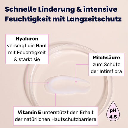 Dabīgs vaginālais krēms pret vaginālo sausumu, niezi un kairinājumu intīmajā zonā - nomierinošs mitrinošs krēms ar pienskābi un pH regulēšanu, intīmā kopšana sievietēm (50ml)