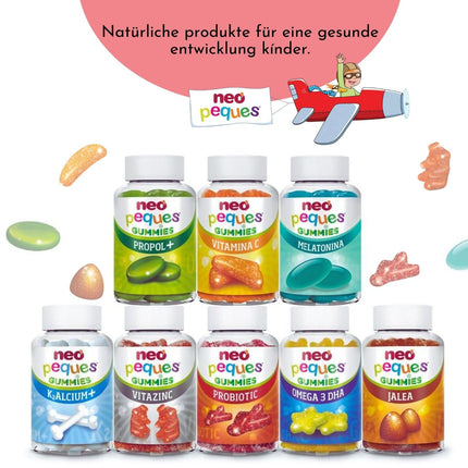 NEO PEQUES Peques | Omega 3 un DHA želejkonfektes bērniem | Citrona garša | 30 vienības | Veicina atmiņu| Želejkonfektes ar holīnu un B vitamīniem | Bērniem no 3 gadu vecuma