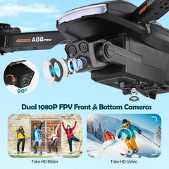 Gerbala salokāms drons bērniem un iesācējiem, FPV drons ar 1080P HD kameru, 360° pagriezienu, gravitācijas sensoru, pacelšanos/nosēšanos ar vienu pogu, sekojiet man, žestu foto, 120° platleņķa objektīvu, 2 baterijām