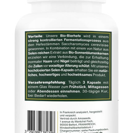 BIOLOĢISKAIS alus raugs | Mati un nagi | Dzīvais raugs, 1200 mg/dienā, bez glutēna | Bagātināts ar selēnu | 90 vegānas kapsulas | Augstākā kvalitāte
