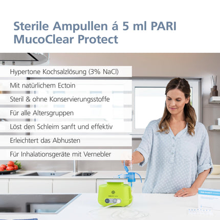 MucoClear Protect inhalācijas šķīdums sašķidrina gļotas plaušās, 20 vienreizējas devas iepakojumi