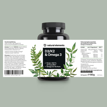 D3 vitamīns + K2 + Omega 3 – Premium K2VITAL® no Kappa 99,7+% All-Trans K2 – Premium Omega 3 triglicerīdu formā un bioloģiski pieejams D3 – ražots Vācijā un laboratorijā pārbaudīts