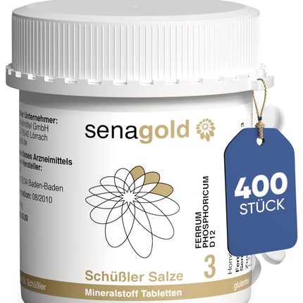 Senagold Schuessler sāls Nr. 3 — Ferrum phosphoricum D12 tabletes — bez lipekļa (400 tabletes)