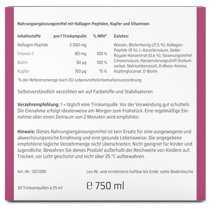 Sanhelios Beauty Collagen SKIN ELIXIR – dzerams līdzeklis pret novecošanos* – testa uzvarētājs – 30 dzeramās ampulas – 2500 mg augstākās kvalitātes kolagēna peptīdi + biotīns, varš un C vitamīns, ziedu medus un peru pieniņa