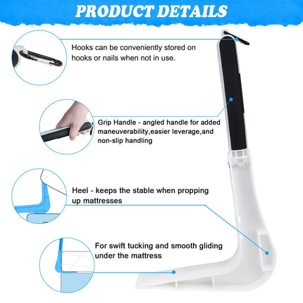 Uadme matrača pacēlājs, ergonomisks matrača ķīļveida pacēlājs, ABS matrača pacelšanas rīks, salokāms gultasveļas rīks palagu maiņai, piemērots visiem matračiem, balts
