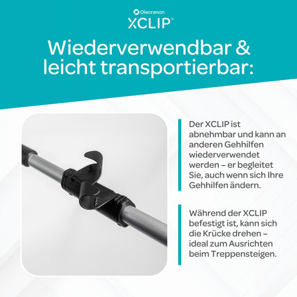 XCLIP apakšdelma kruķu turētājs kustībā — viegls, pārnēsājams 20–22,6 mm nūjas turētājs — iešanas palīglīdzekļa turētājs — ātri un vienkārši uzstādāms kruķu aksesuārs