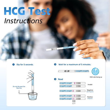 MOMMED grūtniecības tests (HCG55), 55 grūtniecības testa agrīnās pārbaudes strēmeles ar 55 urīna savākšanas krūzītēm bonusā; Grūtniecības testu precizitāte pārsniedz 99%