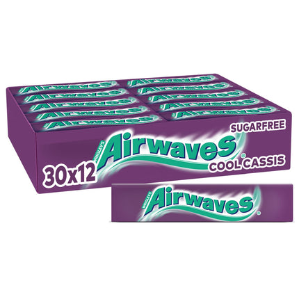 Airwaves bezcukura košļājamā gumija, vēsa Cassis košļājamā gumija, 30 x 12 dražejas, liels košļājamās gumijas iepakojums, bezcukura košļājamā gumija ar piparmētru svaigumu (360 dražejas)