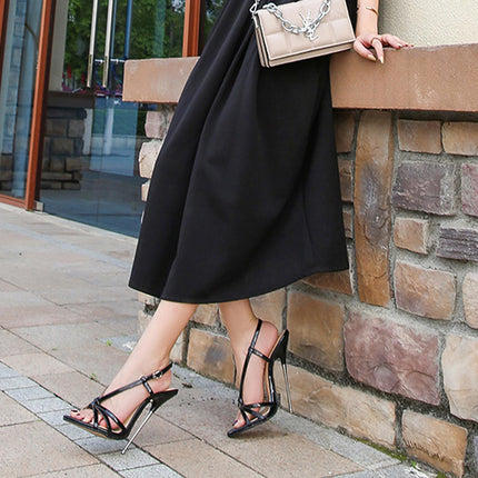 Augstpapēžu kurpes sievietēm. Unisex sandales ar īpaši augstiem papēžiem vīriešiem un sievietēm. 16 cm stileta sandales stiletu dejām un striptīza klubam, melnas, 41 EU