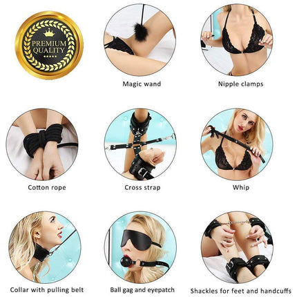 BDSM komplekts ar 10 daļām, SM gultas piederumi, verdzības komplekts, spalvu pātaga un acu maska, roku dzelži, potīšu aproces, spalvas, krūtsgala skavas, fetiša seksa rotaļlieta, verdzības komplekts piestiprināšanai pie gultas pāriem