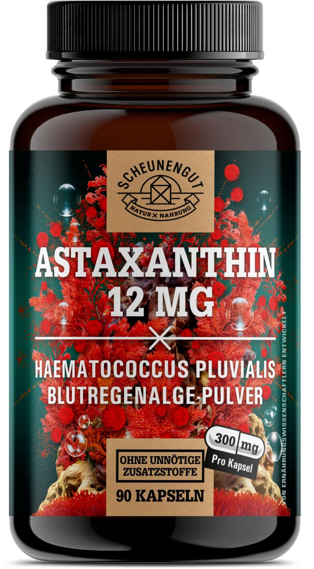 Astaksantīns 12 mg - SVARĪGI: Neoksidējas, pateicoties esterificētai struktūrai - Tiešs avots no Francijas (nevis Ķīnas preces) - Sertificēts astaksantīns augstā devā - DE- SCHEUNENGUT®
