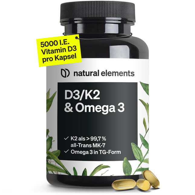 D3 vitamīns + K2 + Omega 3 – Premium K2VITAL® no Kappa 99,7+% All-Trans K2 – Premium Omega 3 triglicerīdu formā un bioloģiski pieejams D3 – ražots Vācijā un laboratorijā pārbaudīts