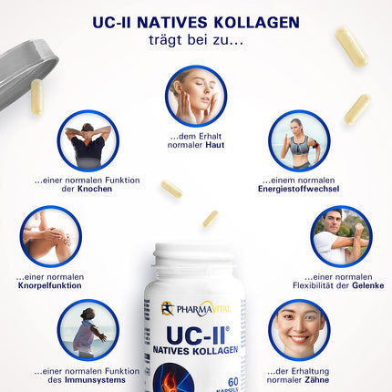 Pharmavital UC-II Native Collagen, 60 kapsulas, augstas devas kolagēna kapsulas no Vācijas, kolagēna un C vitamīna kombinētais uztura bagātinātājs