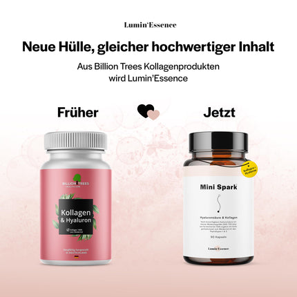 Mini Spark kolagēna hialuronskābes komplekss | 90 kapsulas | 900 g bioaktīva kolagēna ar 220 g hialuronskābes vienā dienas devā | Laboratorijā pārbaudīts un apstrādāts Vācijā
