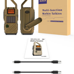 Rācija pieaugušajiem, darbības rādiuss 10 km - 2 gabalu komplekts ar SOS trauksmi, LED lukturīti un FM radio - 3 uzlādes veidi: saules, rokas, USB - avārijas radio piedzīvojumiem brīvā dabā