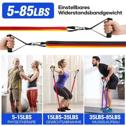 Fokky Fitness Bands pretestības lentu komplekts ar 4 līmeņiem, pretestības lentes ar durvju enkuru, rokturi, aizsargapvalks, pārnēsāšanas soma un treniņu instrukcijas, pievilkšanās lentes stiepšanās/jogas/pievilkšanās/spēka treniņiem