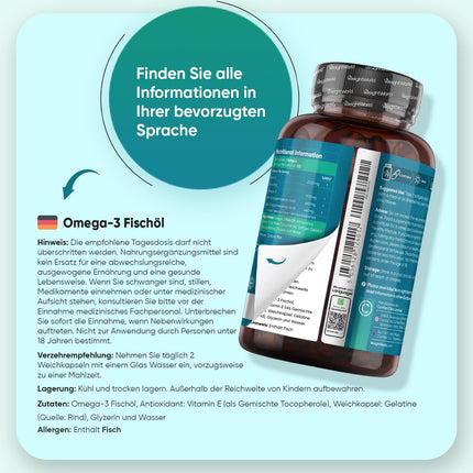 Omega 3 mīkstās kapsulas - 2000 mg zivju eļļas ar 1100 mg Omega-3, 660 mg EPA un 440 mg DHA vienā porcijā - 240 mīkstās kapsulas - EPA un DHA veicina normālu sirds darbību (EFSA) - zivju eļļa - WeightWorld