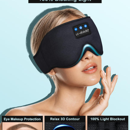 LC-dolida miega maska ​​ar austiņām Bluetooth V5.4, 3D miega austiņas, elpojošas sievietēm un vīriešiem, acu maska, kokvilnas mazgājamas miega brilles ar mikrofonu ceļojumiem/snaudai/jogai/meditācijai