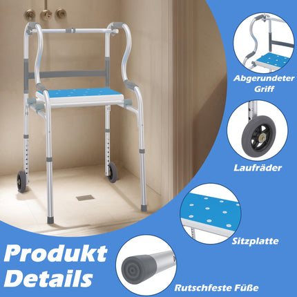 Froadp Gehhilfe für Senioren, Gehbock aus Aluminium Leicht Höhenverstellbar, Gehhilfen mit 2 Lenkrollen Rutschfest Stabil Gehwagen, Rollator Schmal für Wohnung Stehhilfe Ergonomische Griff