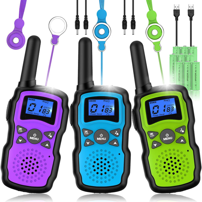 Wishouse Walkie Talkie bērnu komplekts (3 gab.), Ziemassvētku dzimšanas dienas dāvana meitenēm, zēniem no 4, 5, 6, 7, 8, 9, 10 gadu vecuma, divvirzienu rācijas pieaugušajiem, liela darbības rādiusa USB uzlādējamas ar akumulatoru, āra kempinga rotaļlieta