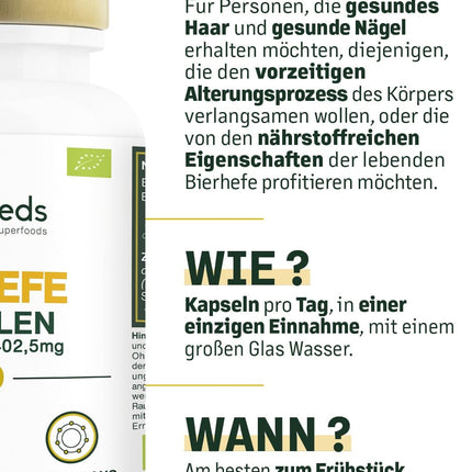 BIOLOĢISKAIS alus raugs | Mati un nagi | Dzīvais raugs, 1200 mg/dienā, bez glutēna | Bagātināts ar selēnu | 90 vegānas kapsulas | Augstākā kvalitāte