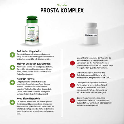 Fairvital | Prosta Complex - VEGĀNS - AUGSTA DEVA - 90 kapsulas - ar selēnu, cinku, zāģzobaino palmu, likopēnu, beta-sitosterīnu un opunciju