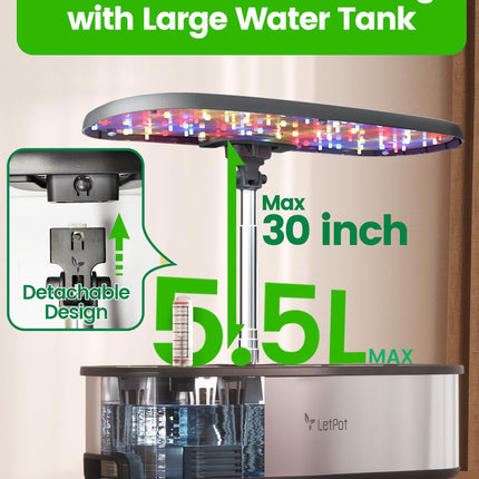 LETPOT LPH-SE WiFi hidroponiskā audzēšanas sistēma, 12 pākstis viedajam garšaugu dārza komplektam lietošanai iekštelpās, iekštelpu dārzs ar 24 W LED audzēšanas lampu, 5,5 l ūdens tvertni, sūkņa sistēmu, automātisko taimeri