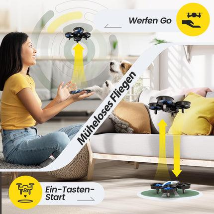 Holy Stone HS210 mini drons bērniem, RC kvadrokoptera nano drons ar 3 baterijām, 21 min. Ilgs lidojuma laiks, automātiska augstuma noturēšana, 360° rotācija, bezgalvas režīms, iedarbināšana ar vienu taustiņu, dāvana iesācējiem telpās, zila, C0