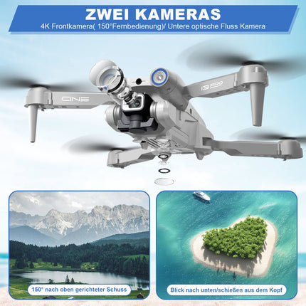 Drons ar 4K kameru, salokāms RC drons RC kvadrokopters ar 1080P HD dubulto kameru, FPV pārraide, 2 akumulatori, žestu vadība, augstuma noturēšana, vienas pogas pacelšanās/nosēšanās 3D pagriezieni iesācējiem (pelēks)