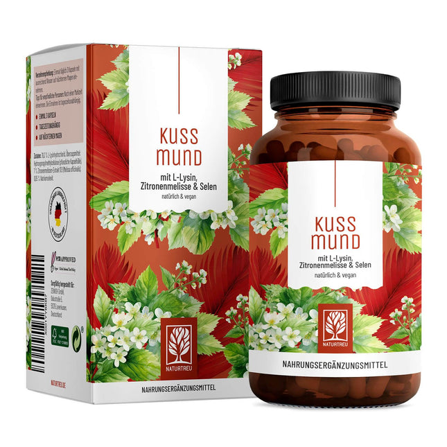 L-lizīns 1000 mg augsta deva - L-lizīna komplekss ar citronmelisu un selēnu - Augstas devas L-lizīna kapsulas - Naturtreu Kussmund vegānisks un laboratoriski pārbaudīts